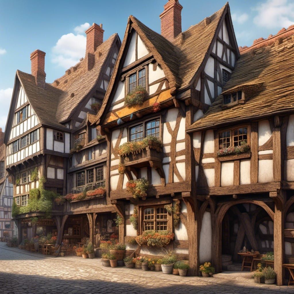 Hyperrealistic Medieval Barbican with Half-Timbered Building...