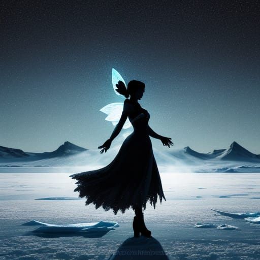 Fairy Silhouette in Arctic Impressionism