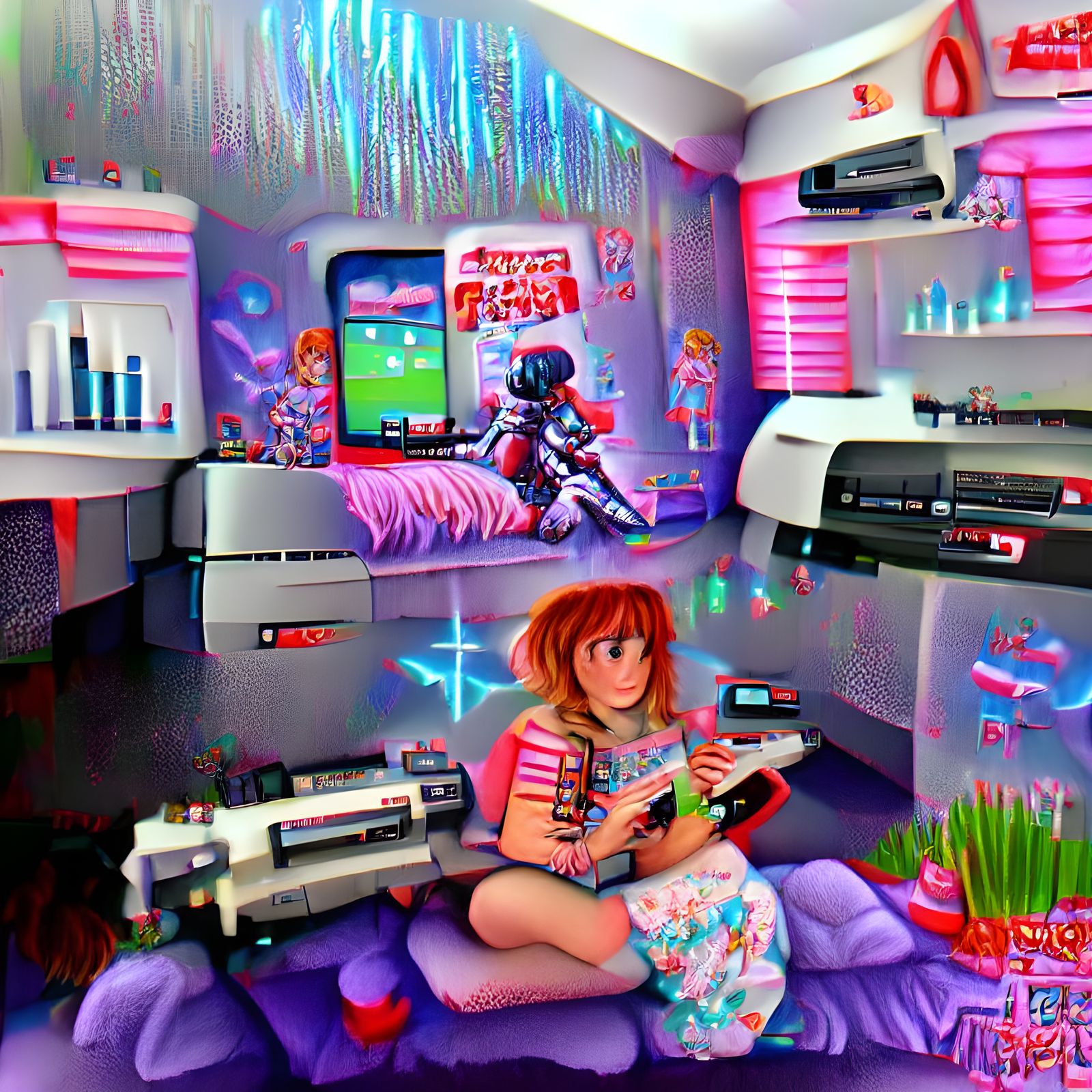 Girl Plays Blaster Master in 80s Room