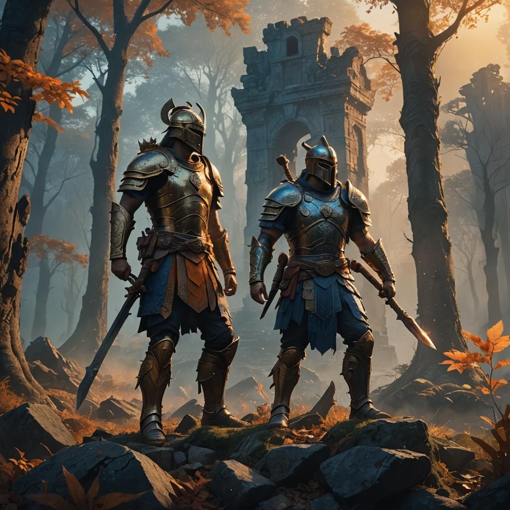 Heroic Warrior in Mystical Forest Concept Art