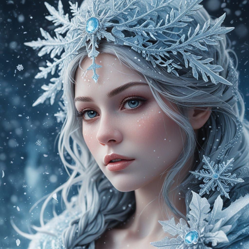 Ice Sorceress in Watercolor Style Fantasy Illustration