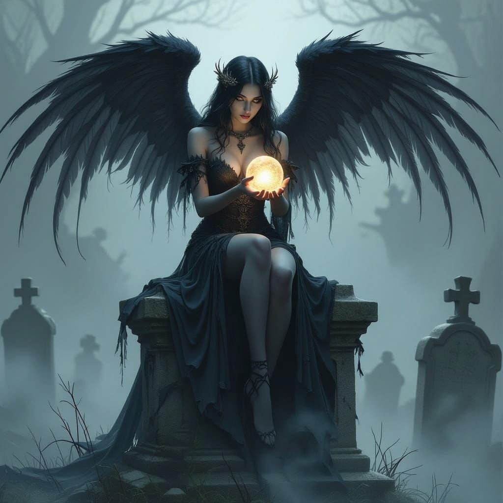 Dark Fantasy Angel Amidst Ancient Tombs