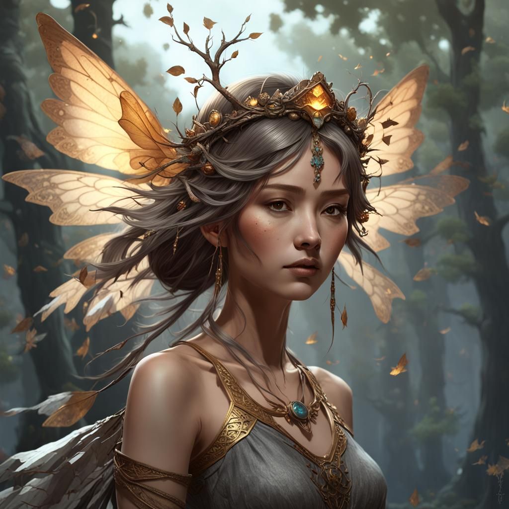 Wolf Fairy with Delicate Wings, Dark Fantasy Art