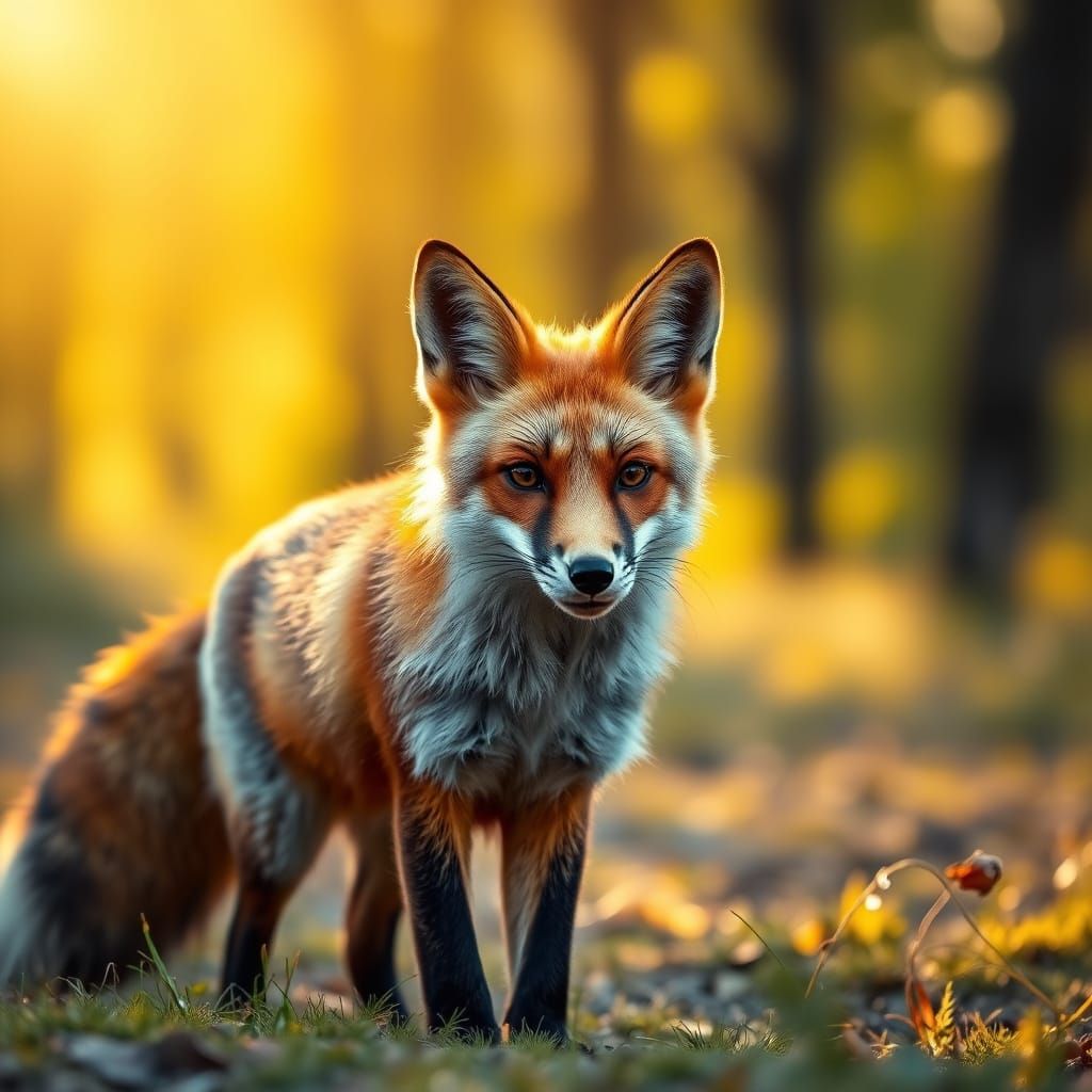 Hyper-Realistic Red Fox Portrait in Golden Hour Forest