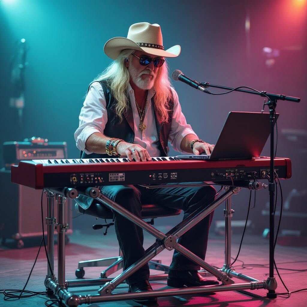 Keyboard Player in Syd Mead Futuristic Style