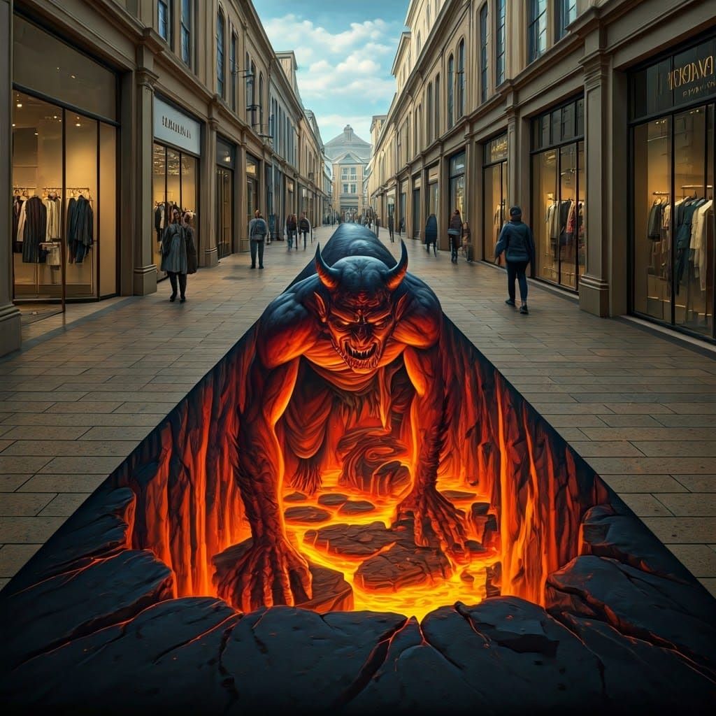Optical Illusion: Devil Emerges in Street Art