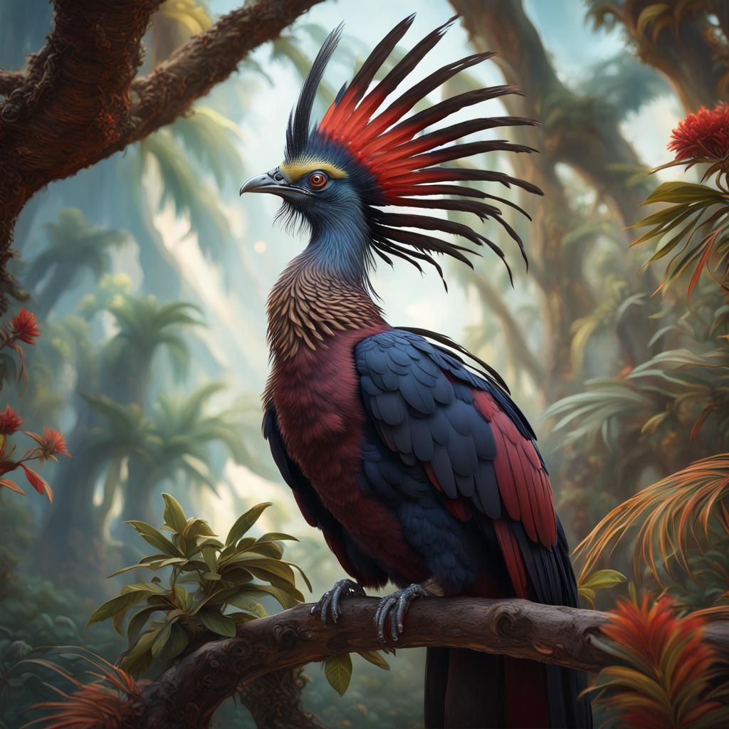 Fantastical Hoatzin-Pigeon Hybrid in Detailed Matte Painting