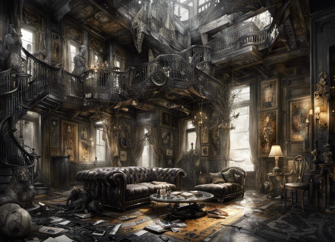 Victorian Goth Revival Underground Library Interior