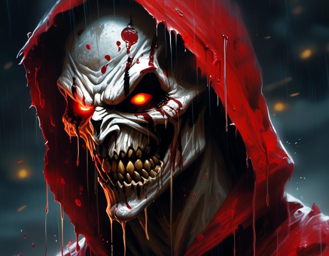 Terrifying Scarecrow with Scythe in Bloody Rain