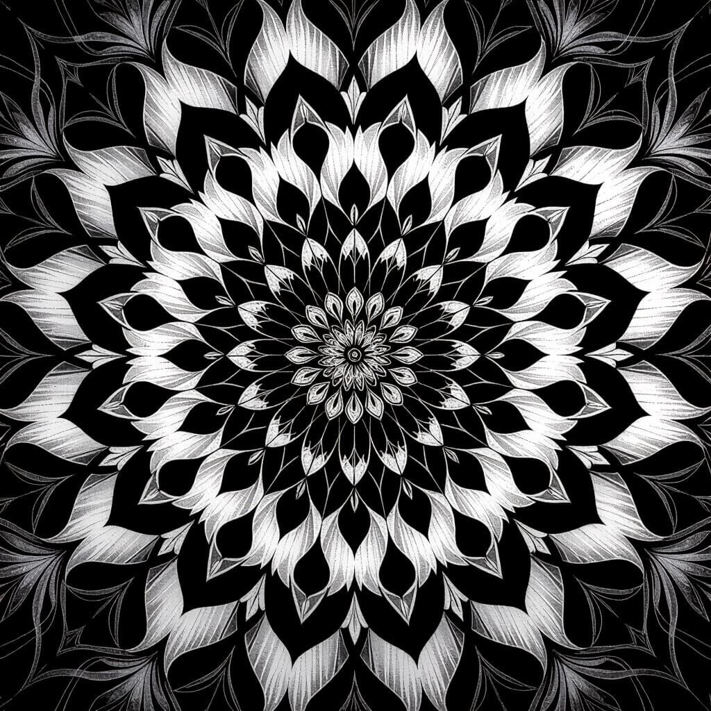 Dramatic Monochrome Mandala with Film Grain Effect