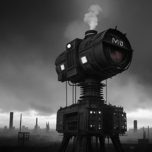 Gothic Robot Coffee Shop in Black and White