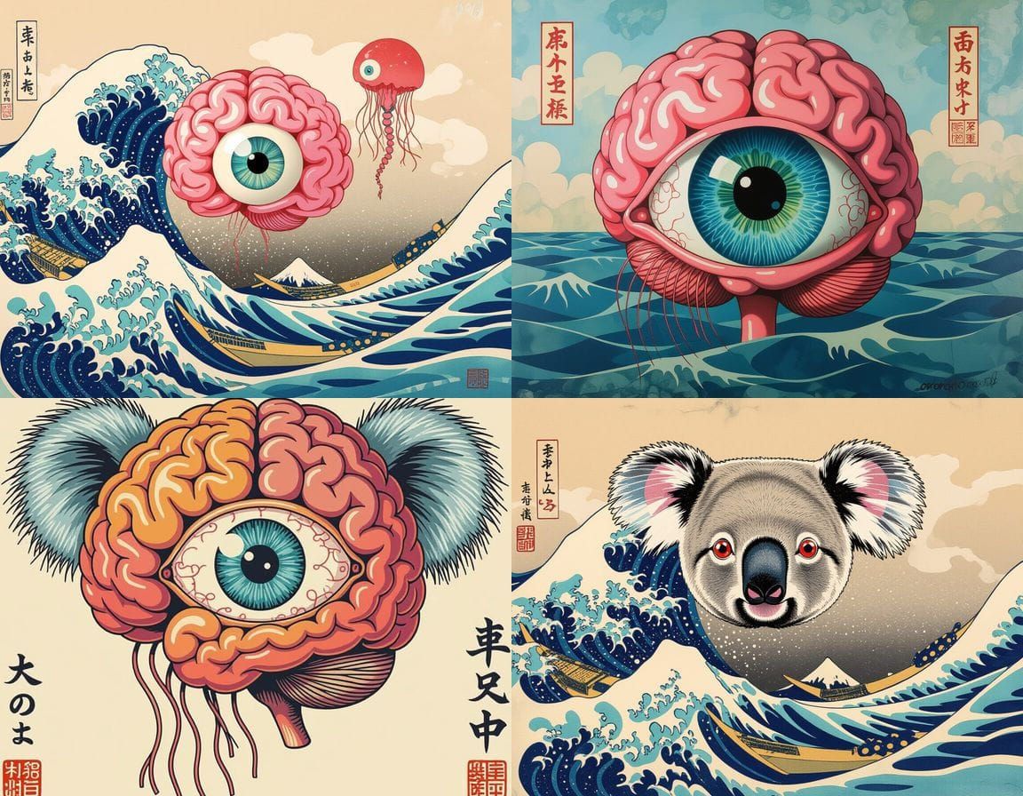 Surreal Ocean Collage Inspired by Hokusai and Guayasamin