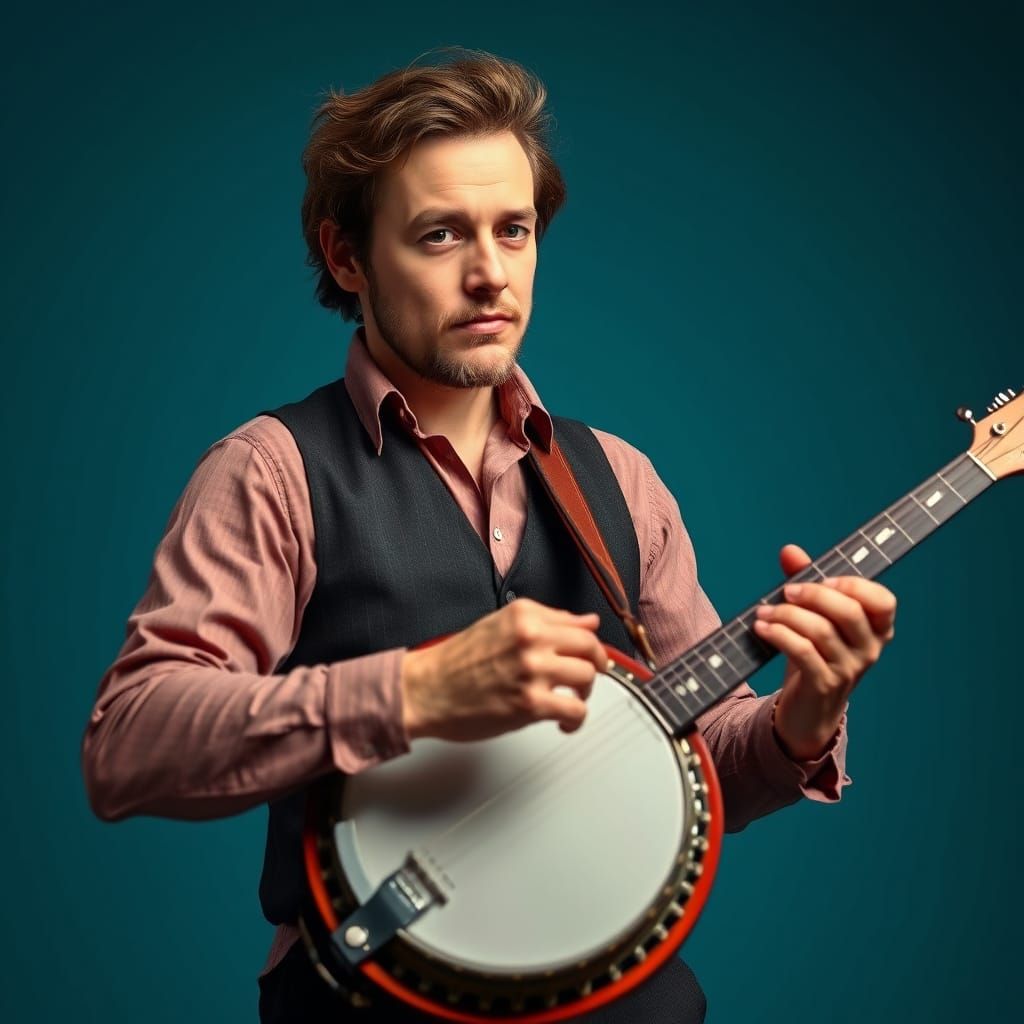 Androgynous Musician Plays Banjo with Joy