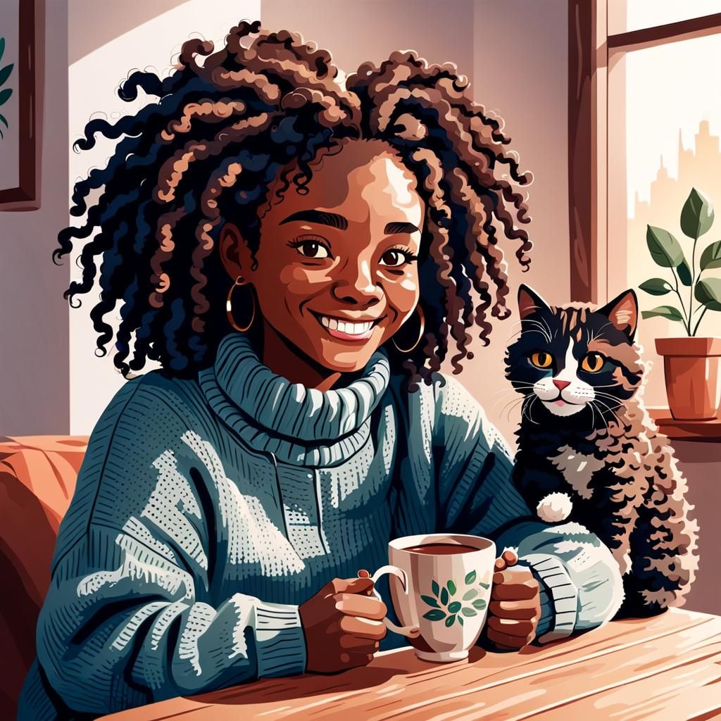 Cozy Woman with Tea: Flat Vector Illustration