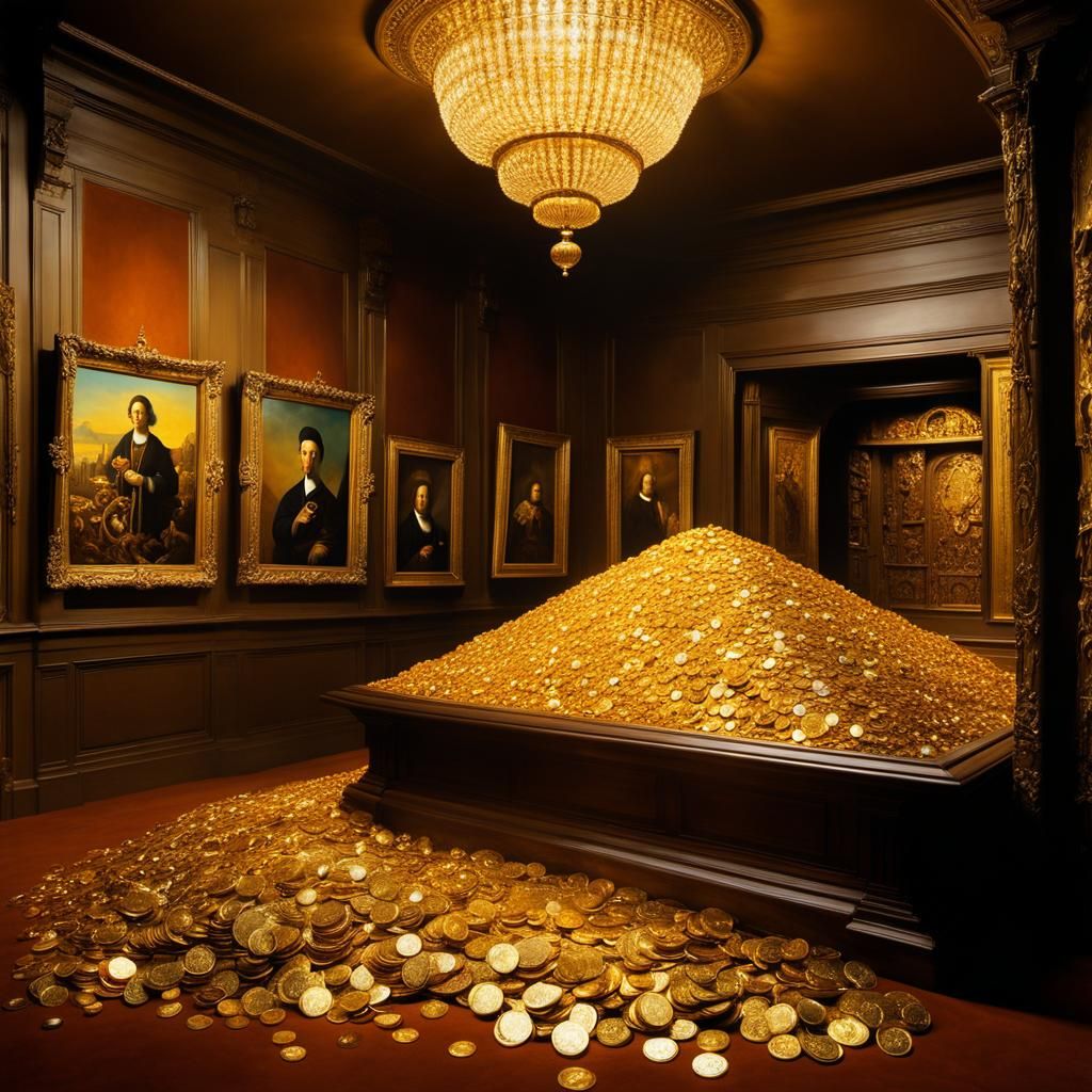 Surreal Treasure Room in Warm Golden Tones