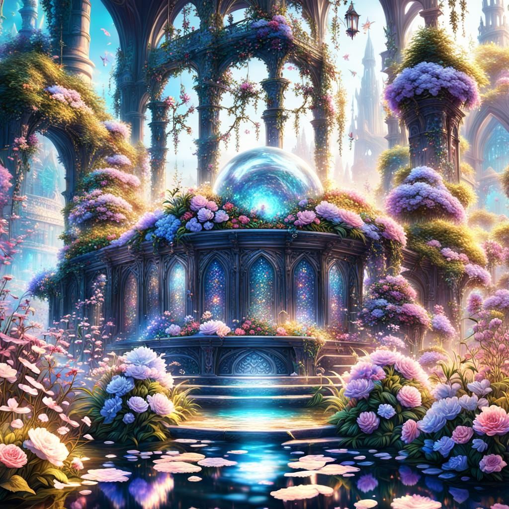 Fairytale World: Holographic Art Surrounded by Flowers