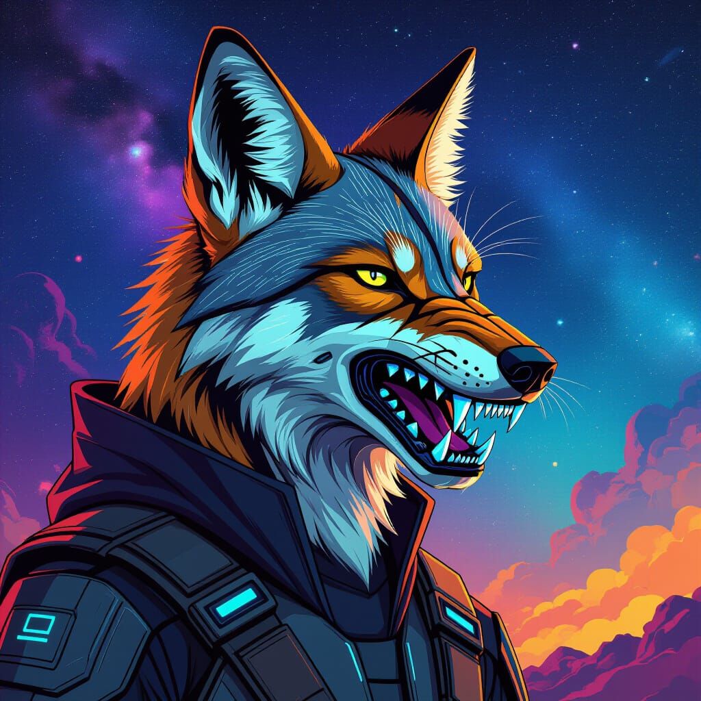 Maned Wolf Jedi with Mechanical Jaw in Vibrant Style