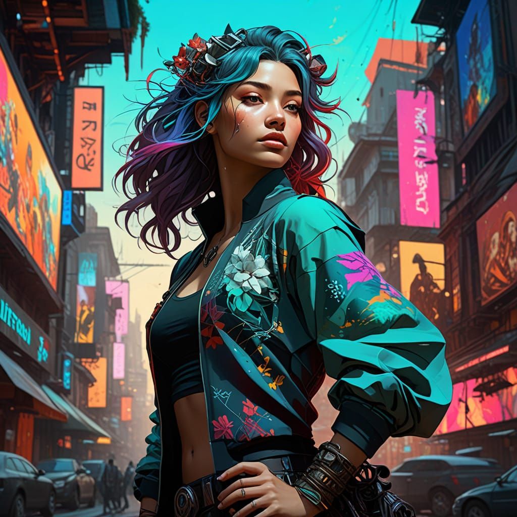 Dramatic Portrait in Vibrant Polychromatic Style