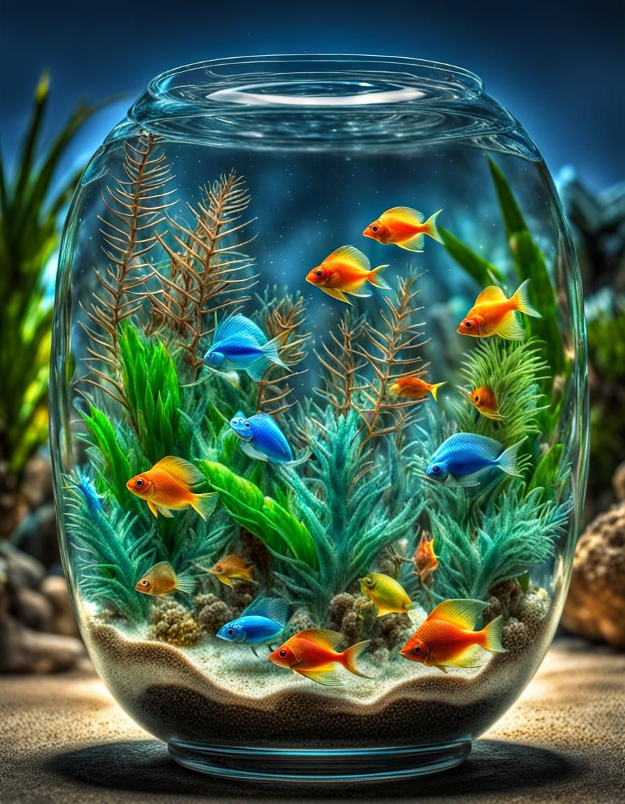 Glass Amphora Filled with Tropical Fish