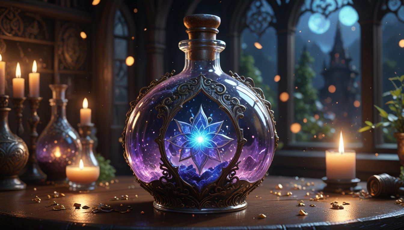 Ornate Fantasy Potion Bottle with Elven Glow