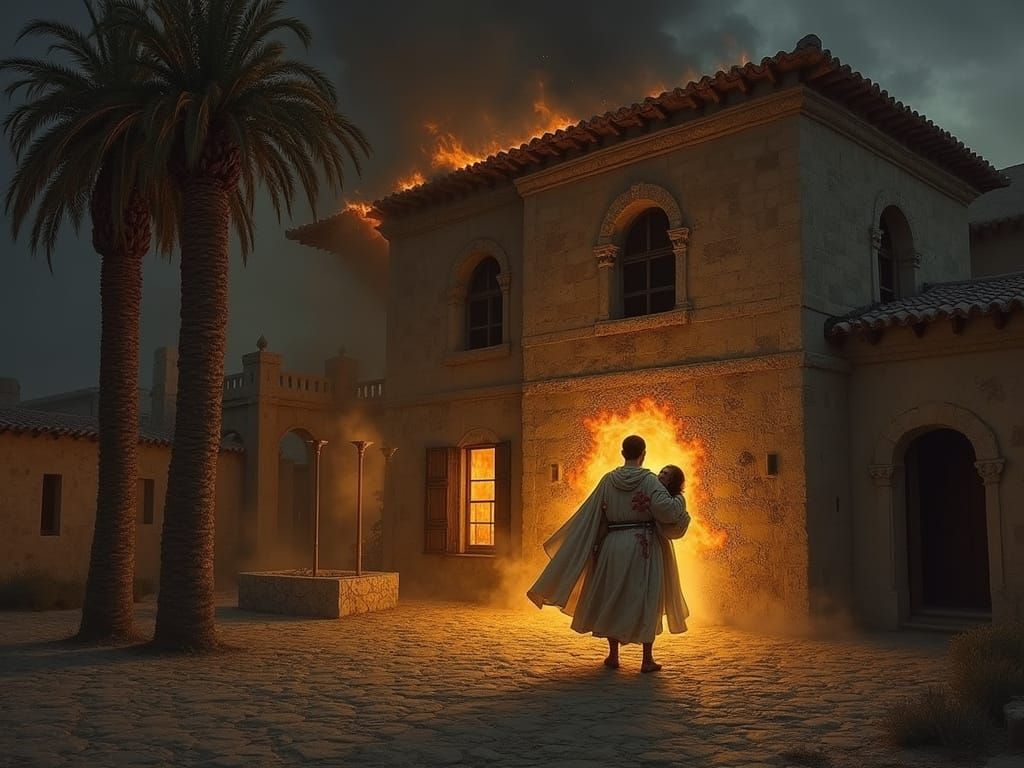 Dramatic 12th-Century Palestinian Nighttime Scene in the Sty...