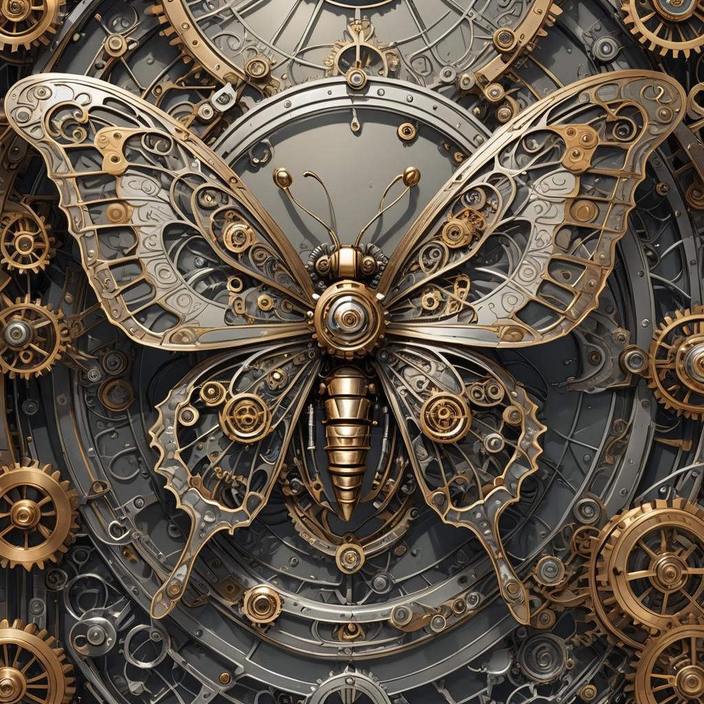 Steampunk Mechanical Butterfly in Flight Concept Art