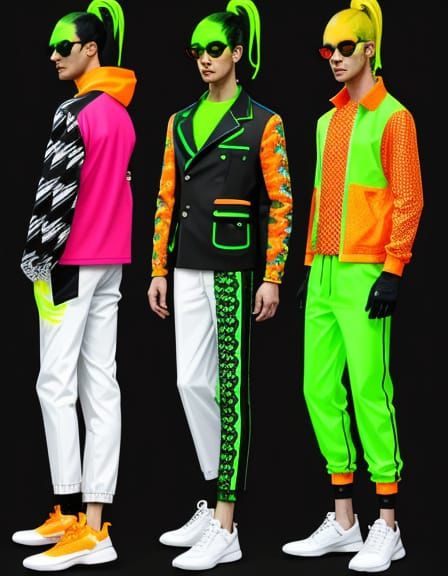 Neon Monster Print Fashion: Green and Orange Style