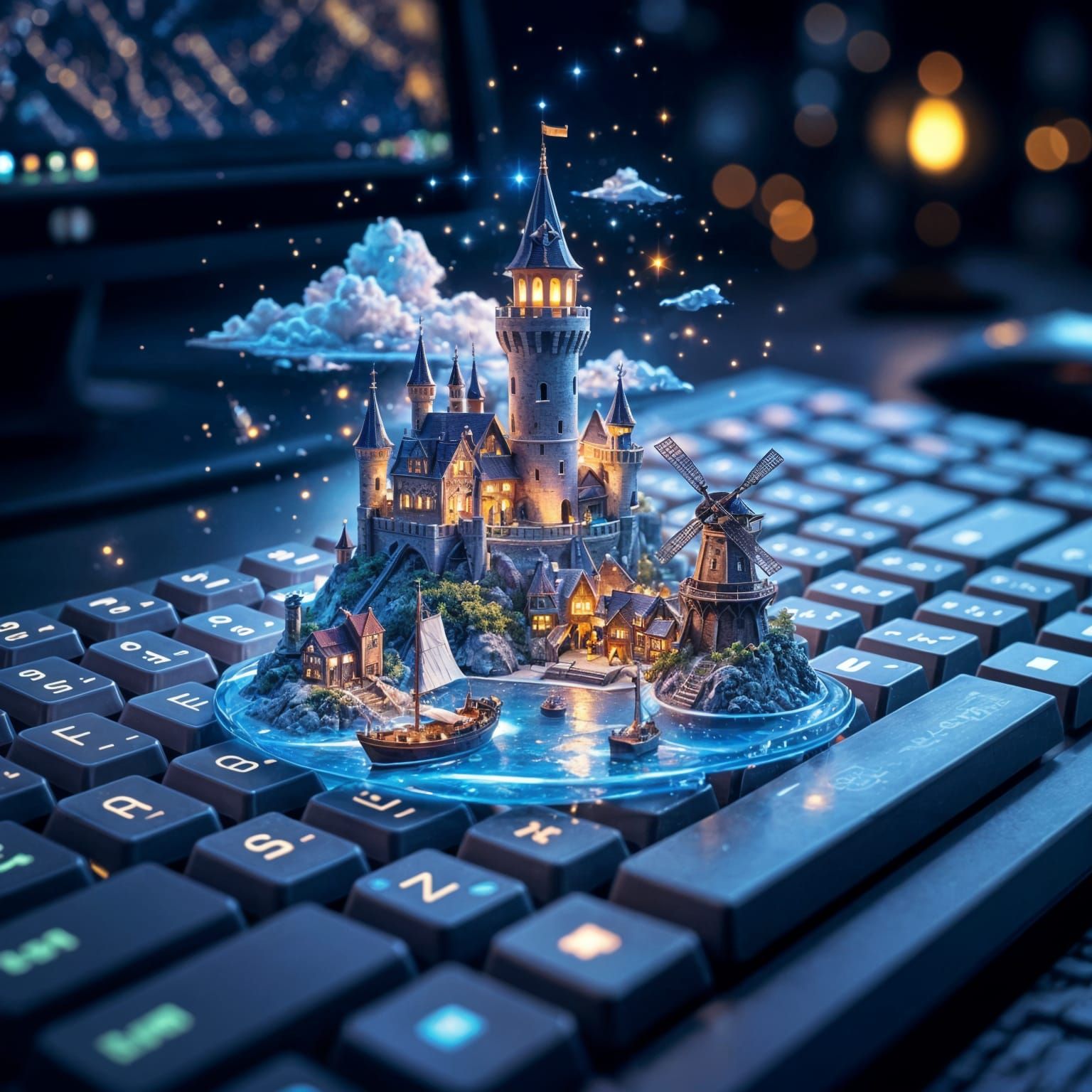 Crystal Keyboard With Tiny Worlds Inside