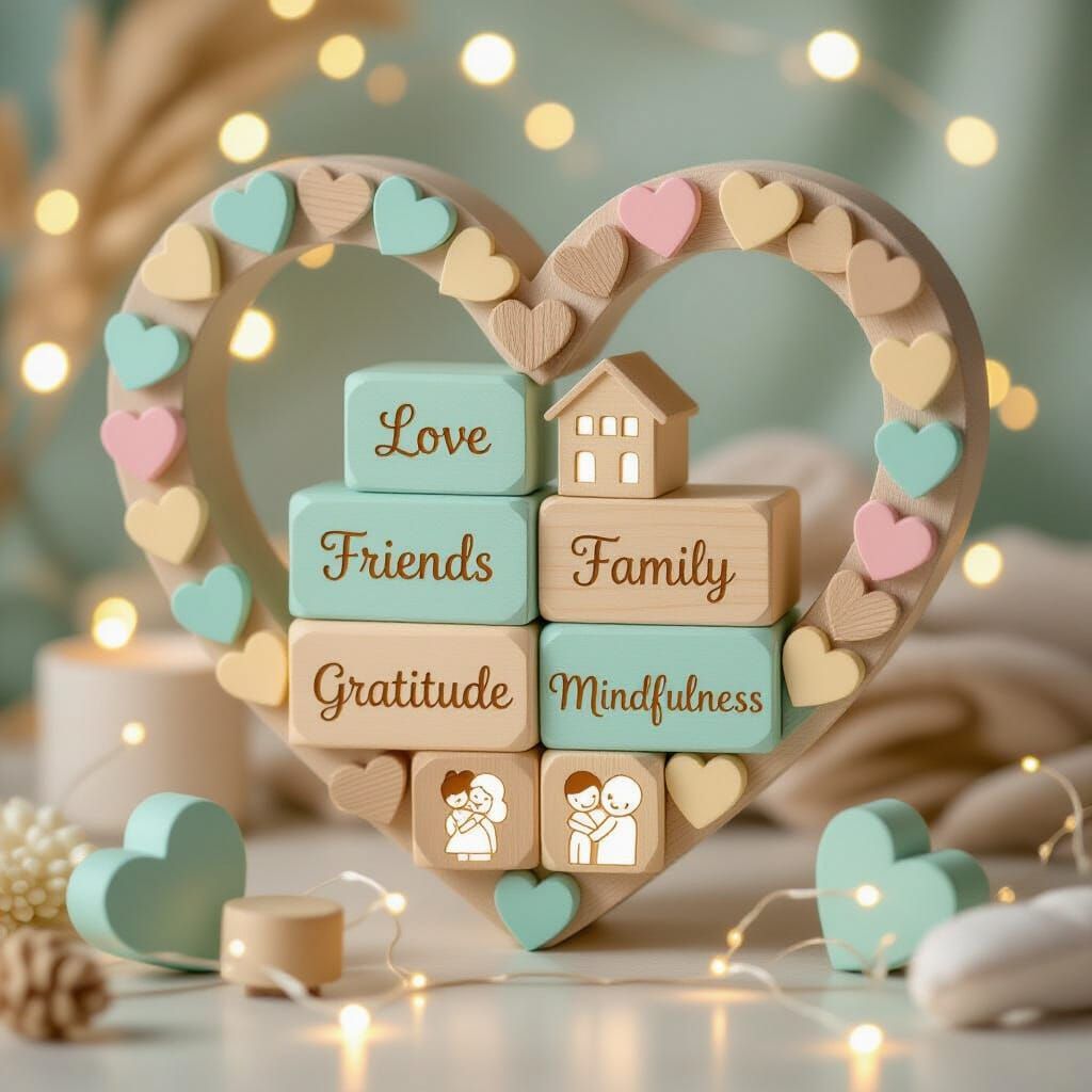 Pastel Wooden Blocks Arranged in Heart Shape