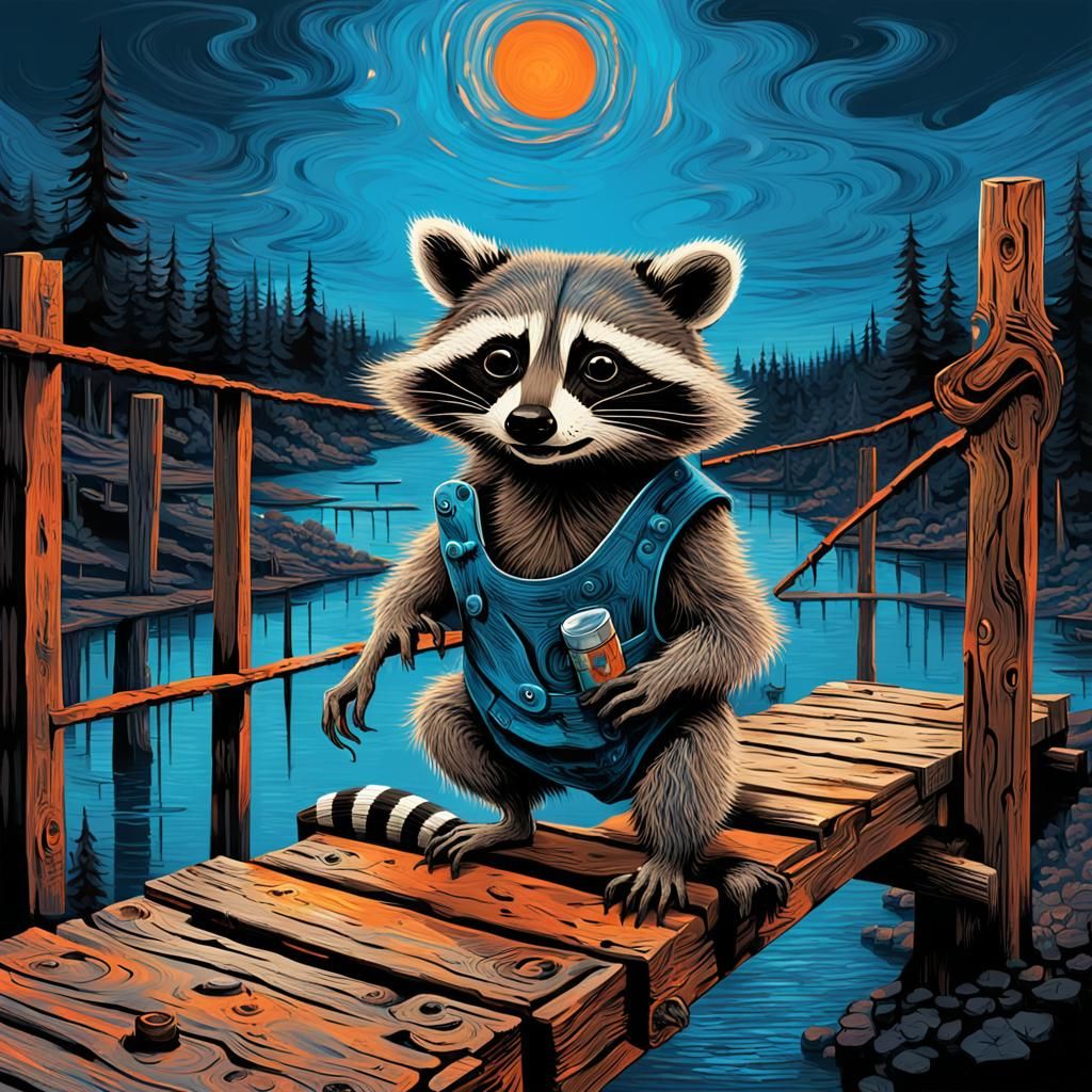 Raccoon's Existential Scream: Maximalist Concept Art