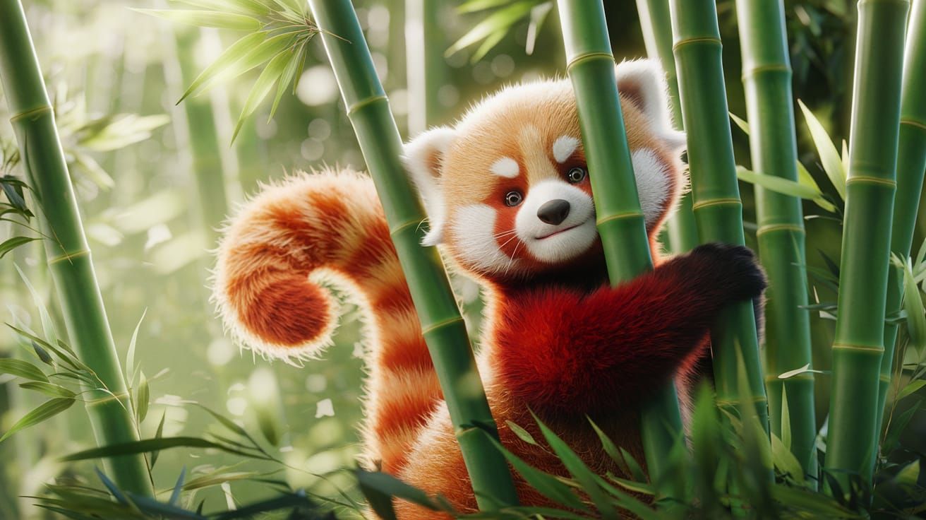 Curious Red Pandas in Dappled Sunlight, Digital Painting