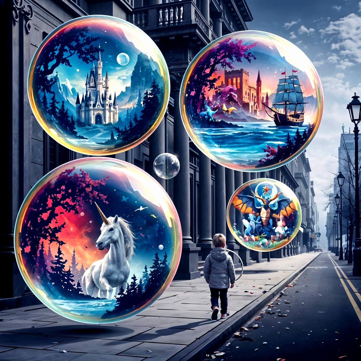 Bubbles of Fantasy in a grey Reality