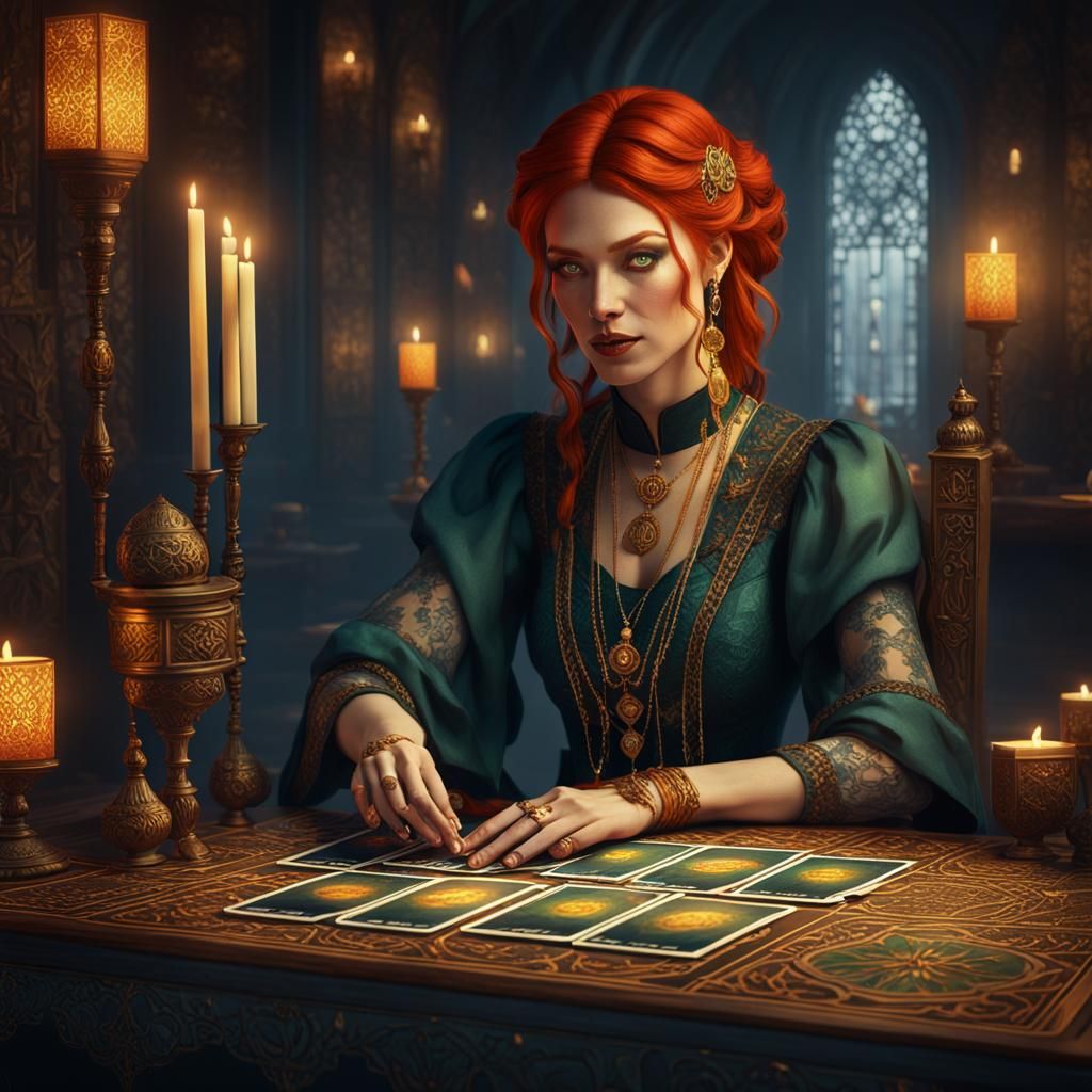 Mystical Tarot Reader in High Fantasy Style