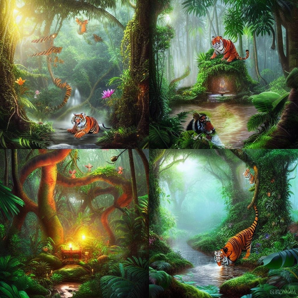 Enchanting Tropical Rainforest Landscape: Digital Painting