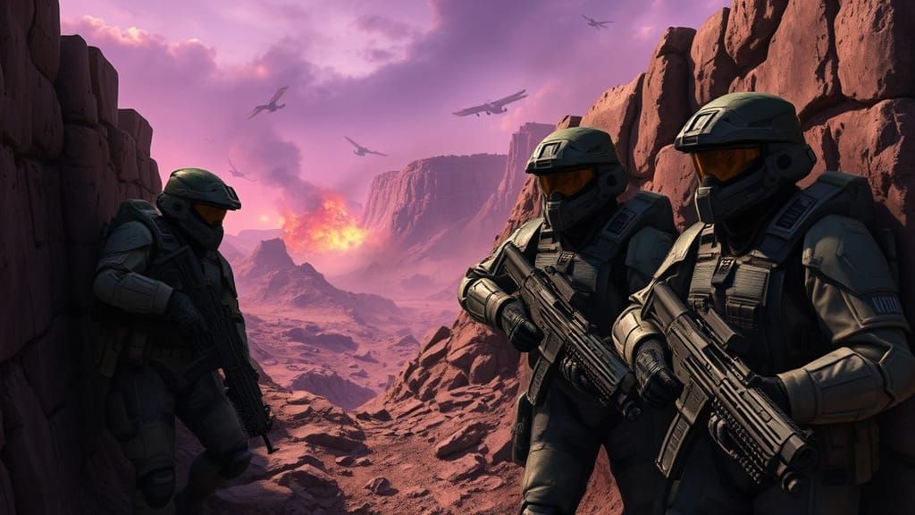 UNSC Marines in Trench on War-Torn Colony