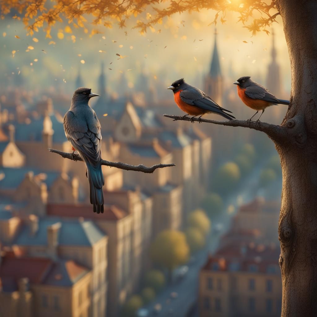 Birds Fly from Tree Overlooking Ancient City