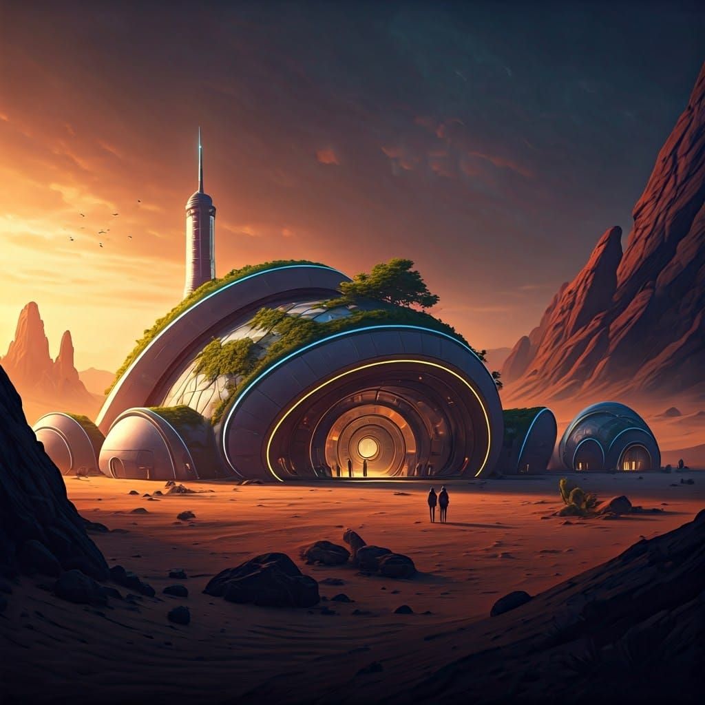 Futuristic Desert Village Inspired by Syd Mead