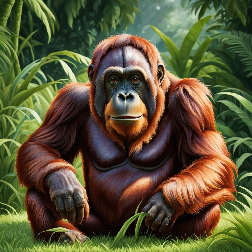 Realistic Orangutan in Jungle Scene: 16k Detail