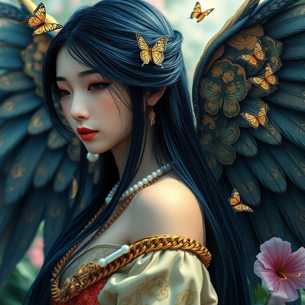 Chinese Woman with Wings in Klimt Style