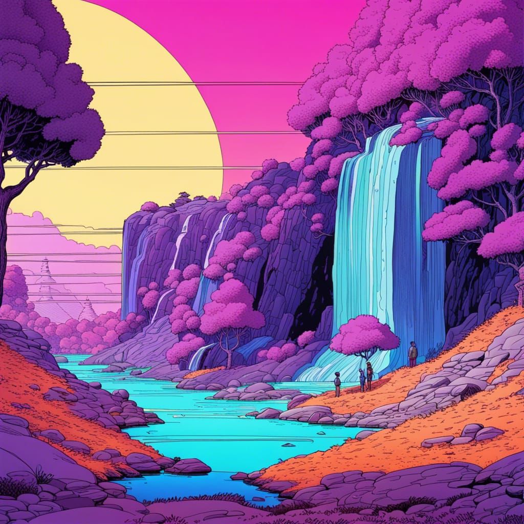 Ligne Claire Waterfalls and Alien Trees