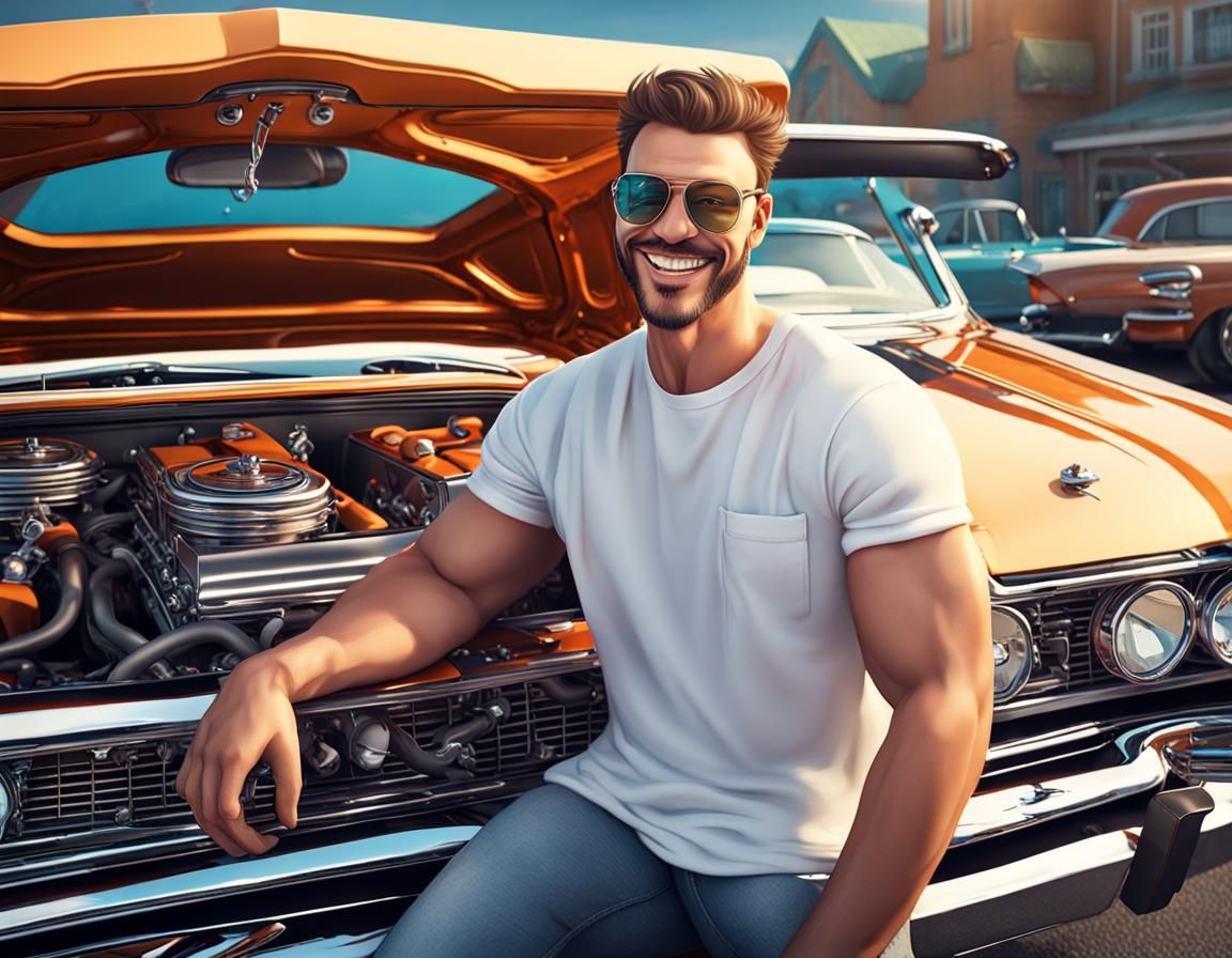 Man Holding Wrenches in Muscle Car Engine Bay