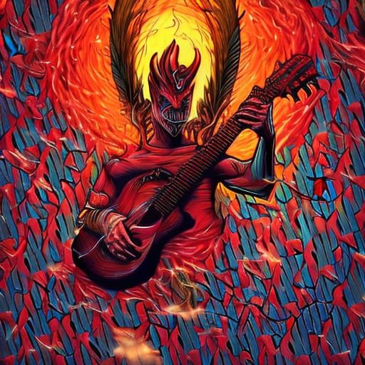 Devil Plays Guitar in Surrealist Style