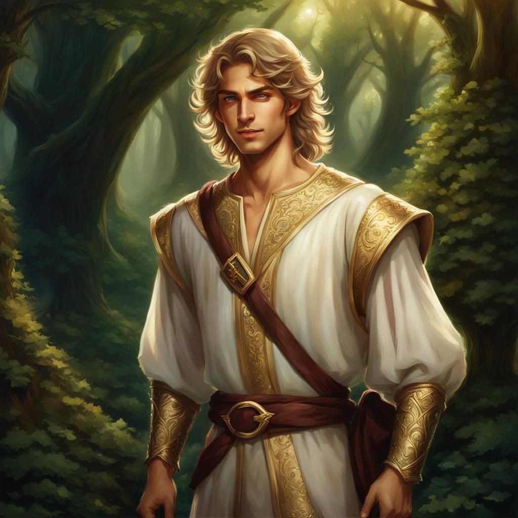 Teen Elf with Golden Hair in Enchanted Forest