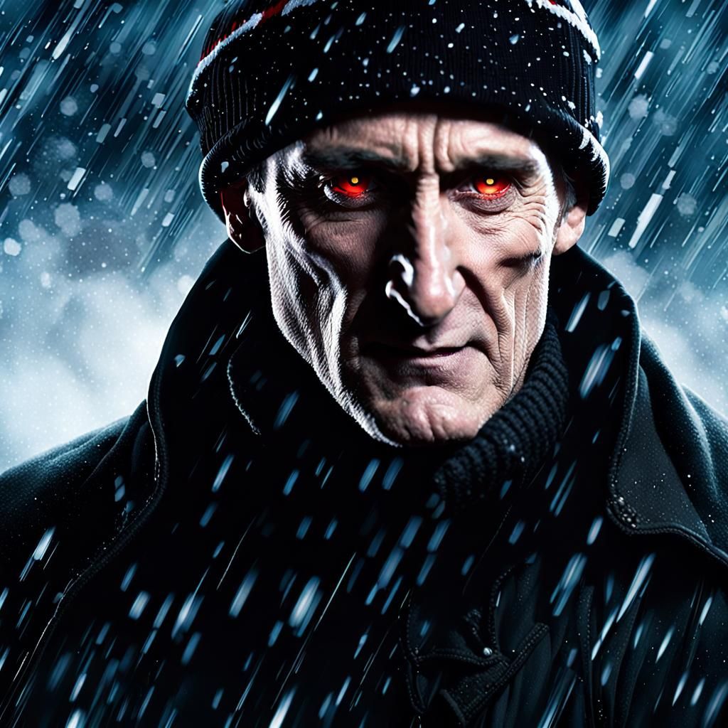 Eerie Portrait of Man in Snowstorm