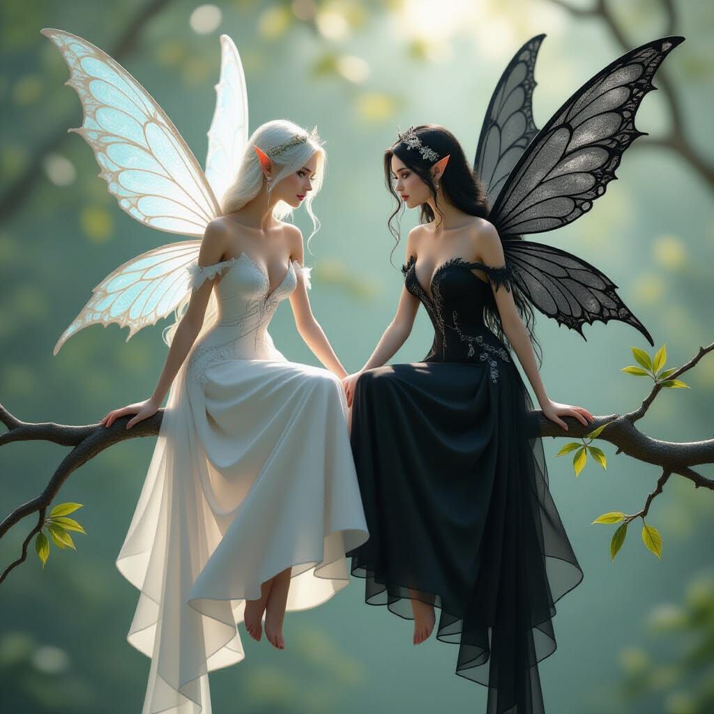 Fairies on Branches in 3D Rendering Style