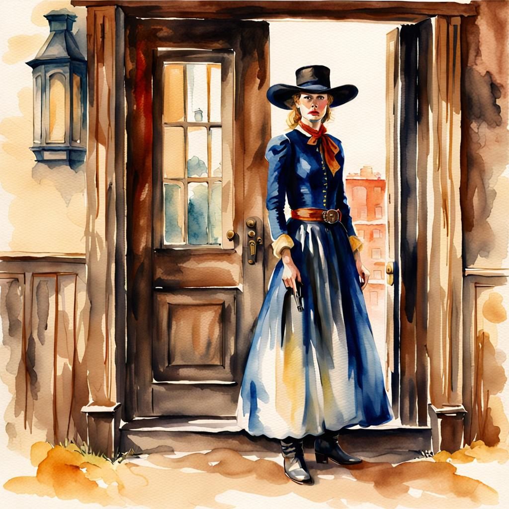Gunfighter Portrait in Watercolor Impressionism