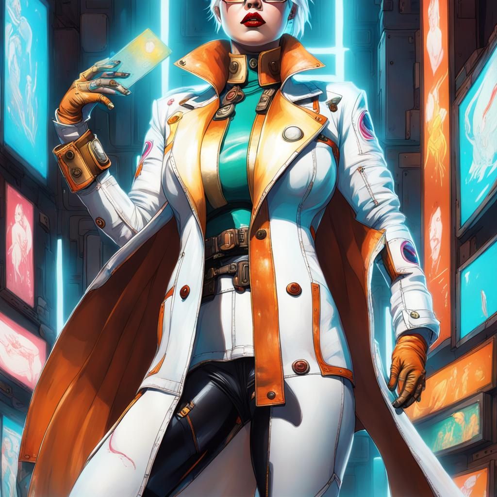 Curvy Woman in Sci-Fi Room, Anime Style