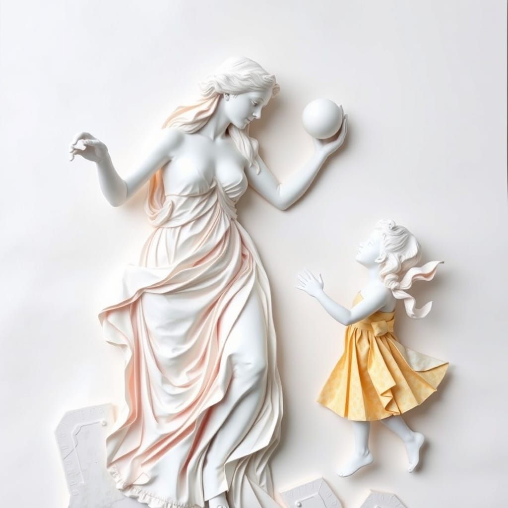 Aphrodite and Girl: Monochrome Pastel Watercolor Art