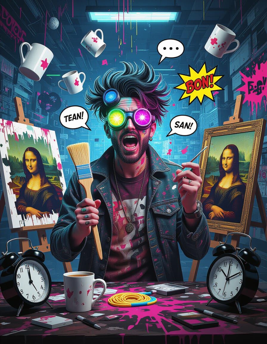 Chaotic Artist's Lab: A Mixed Media Masterpiece