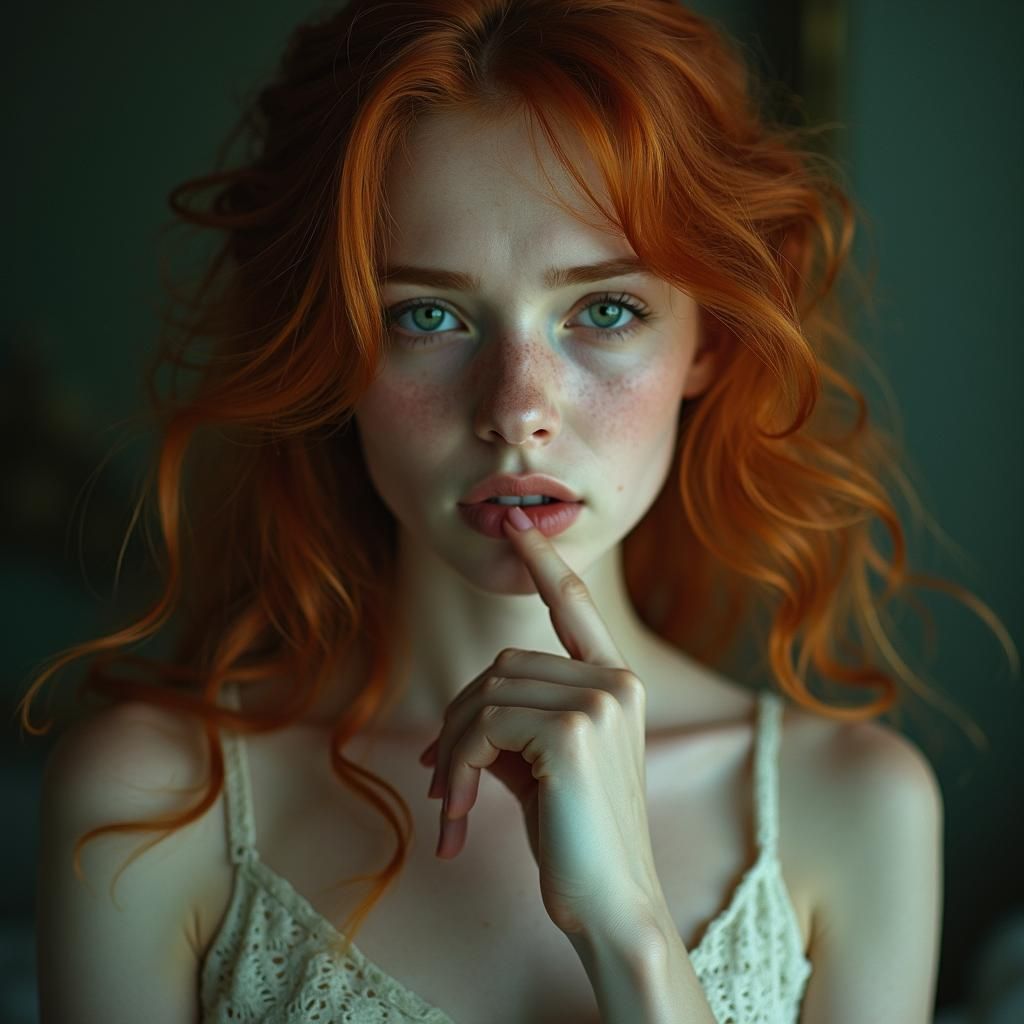 Melancholic Redhead Portrait with Ethereal Aura